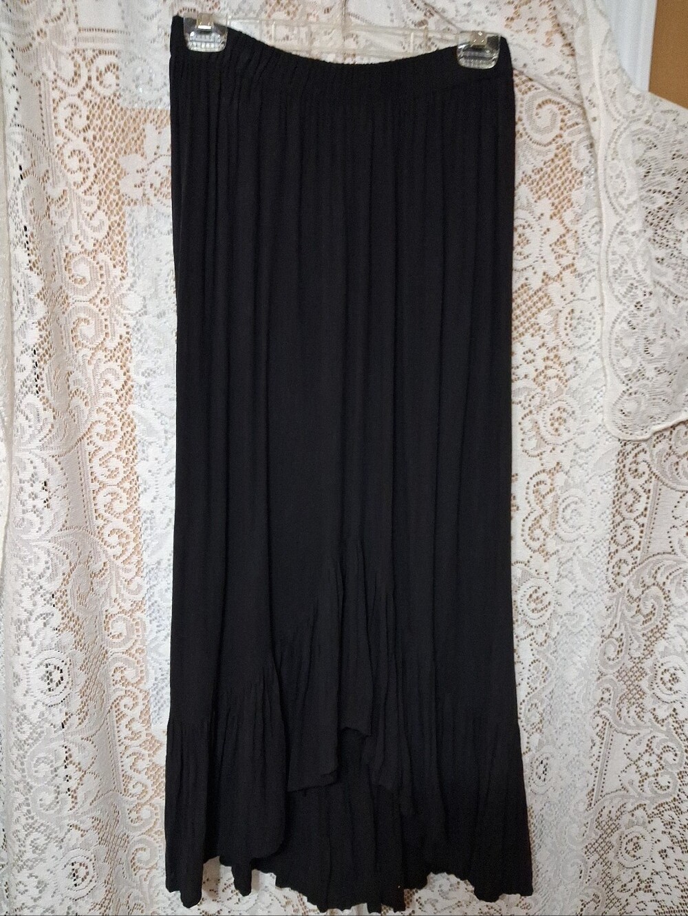 Vintage Sedona Stitchery Ruffled Low High Flouncy Boho Black Maxi Whimsygoth Lg
